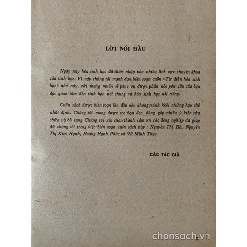 Từ điển Hoá Sinh học
